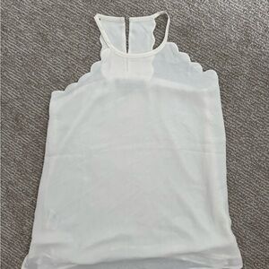 LOFT Scalloped White Sleeveless High Neck Top Blouse